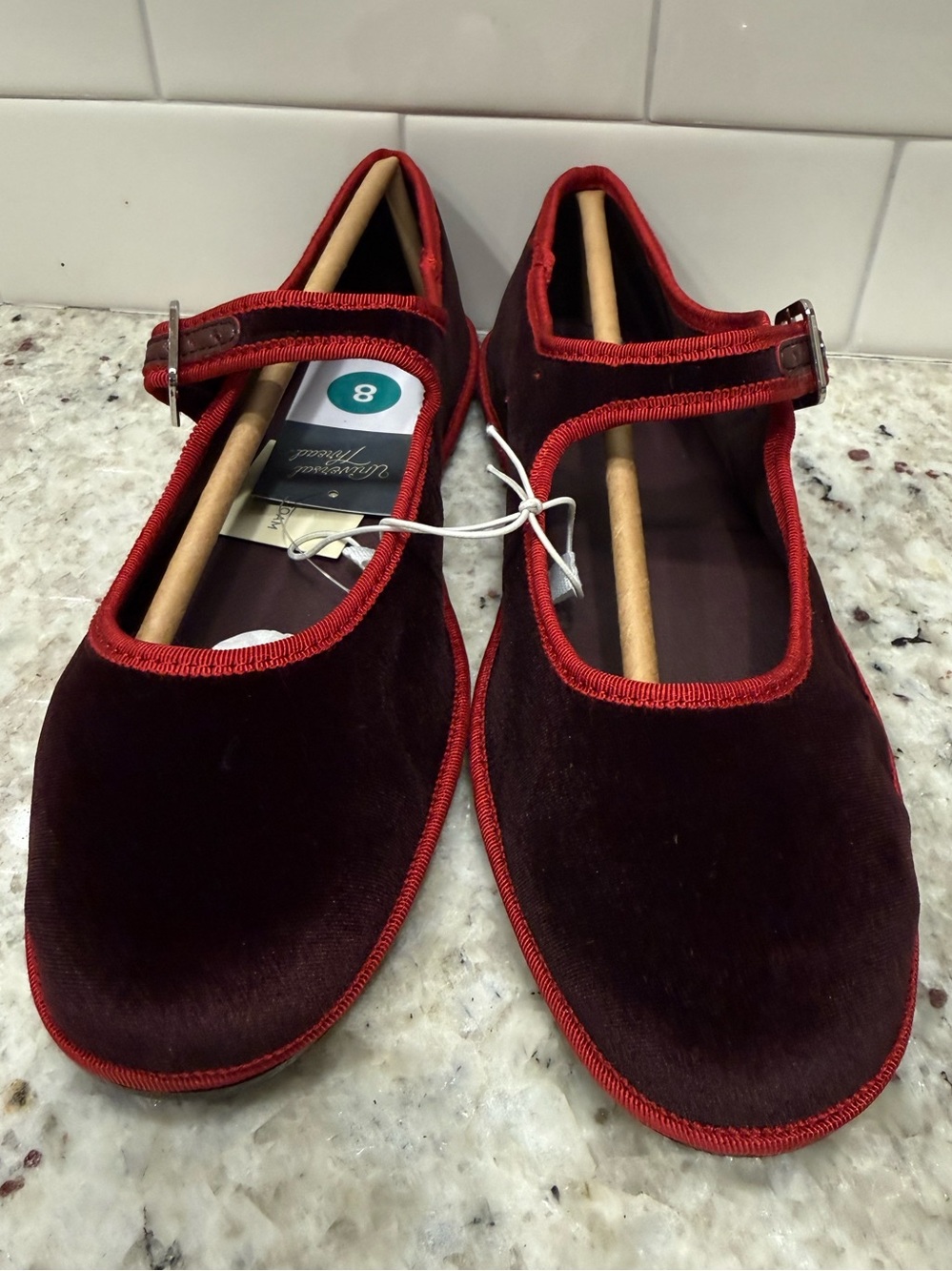 Universal Thread Women's  Mary Janes in Burgundy Velvety with Red Trim Size 8